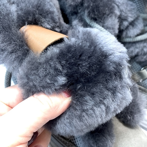 Grey Leather Shearling Boots - Picture 3 of 16